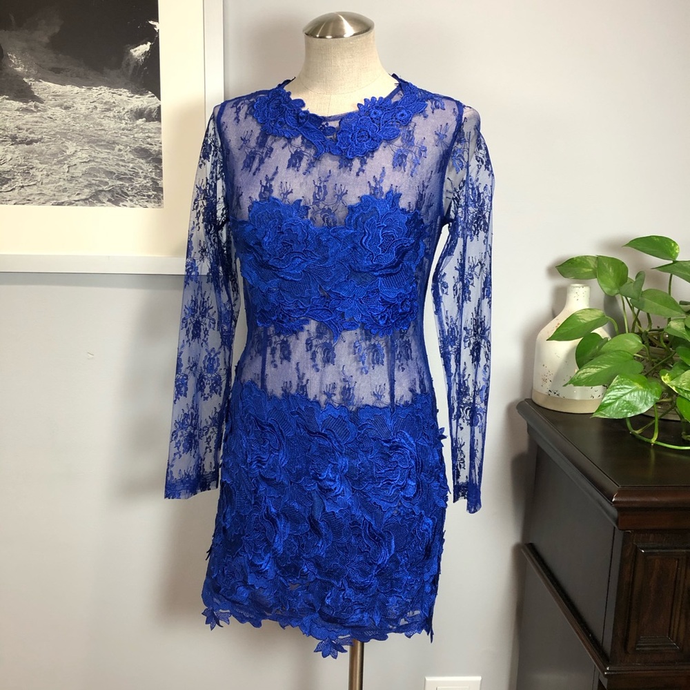 AKIRA Blue Lace Mini Dress - Picture 13 of 14